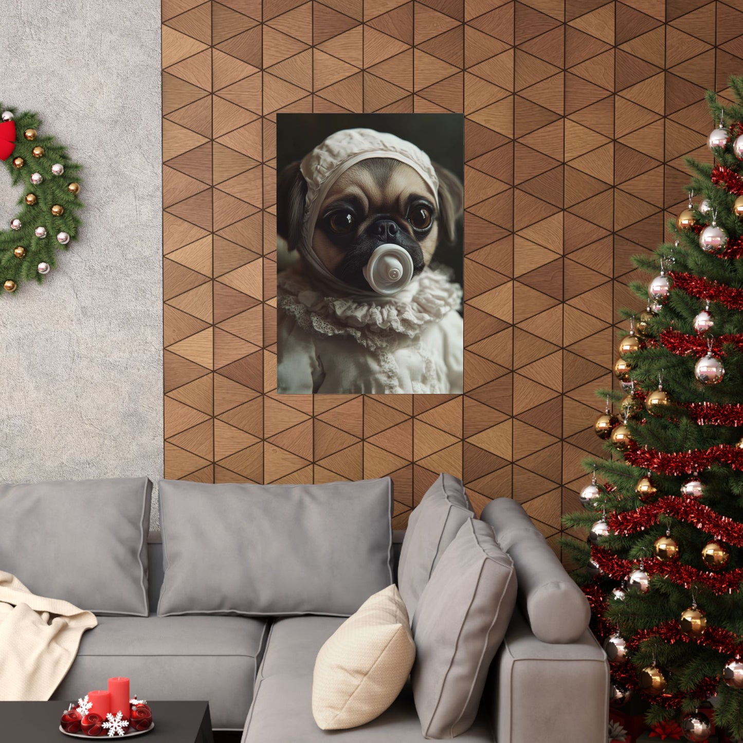 Pug in Ivory Bonnet: "Timeless Innocence" | Matte Vertical Posters | Puppy Love Edition™