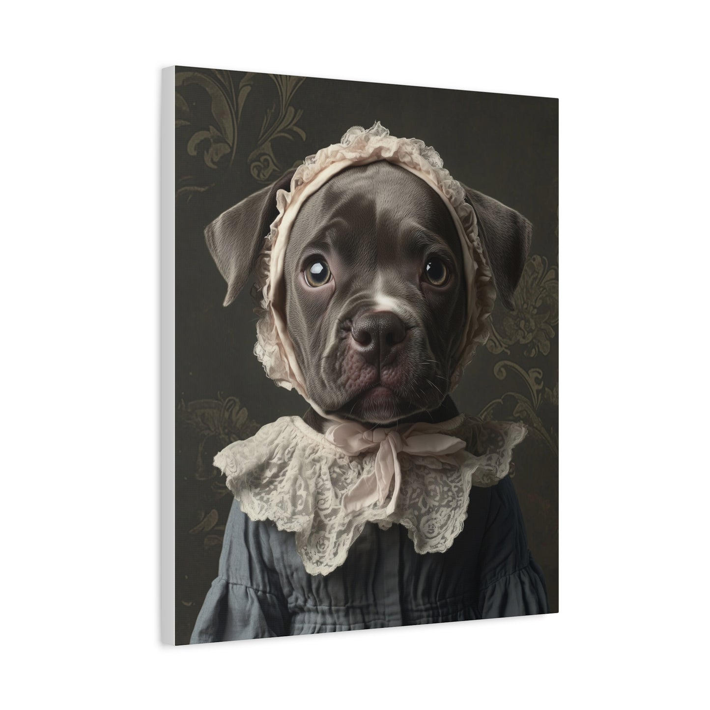 Pit Bull in Lace Bonnet: "The Victorian Pup" | Matte Canvas Print, Stretched, 1.25 | Puppy Love Edition™