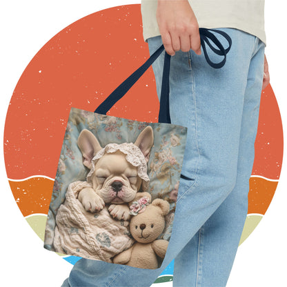 French Bulldog in Baby Bonnet: "Dreamy Slumber" | Tote Bag (AOP) | Puppy Love Edition™