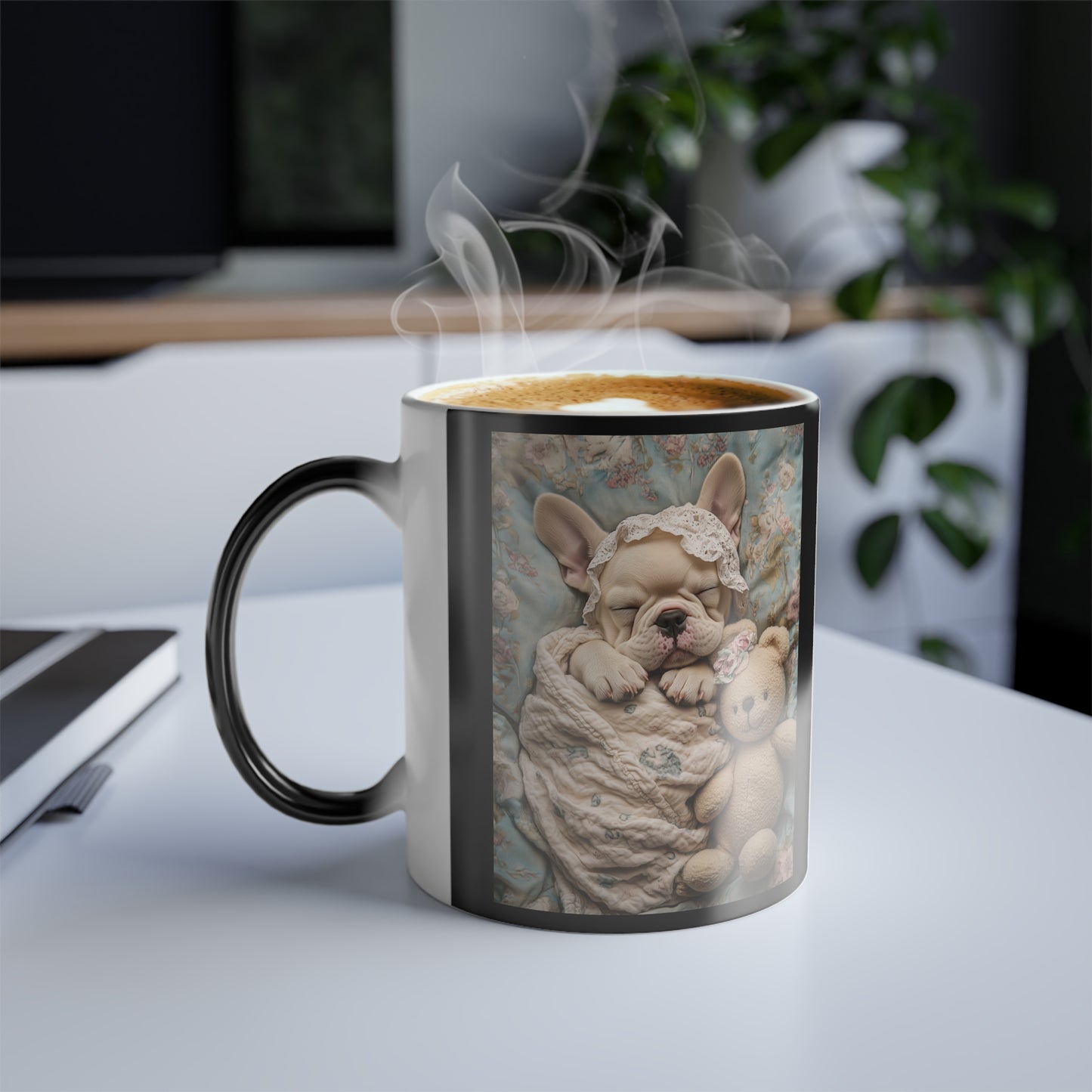 French Bulldog in Baby Bonnet: "Dreamy Slumber" | Color Morphing Coffee Mug, 11oz | Puppy Love Edition™