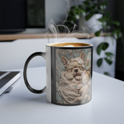 French Bulldog in Baby Bonnet: "Dreamy Slumber" | Color Morphing Coffee Mug, 11oz | Puppy Love Edition™