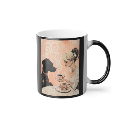 Dog with a Lady Over Coffee: "Cup of Companionship" | Color Morphing Coffee Mug, 11oz | Bliss Edition™