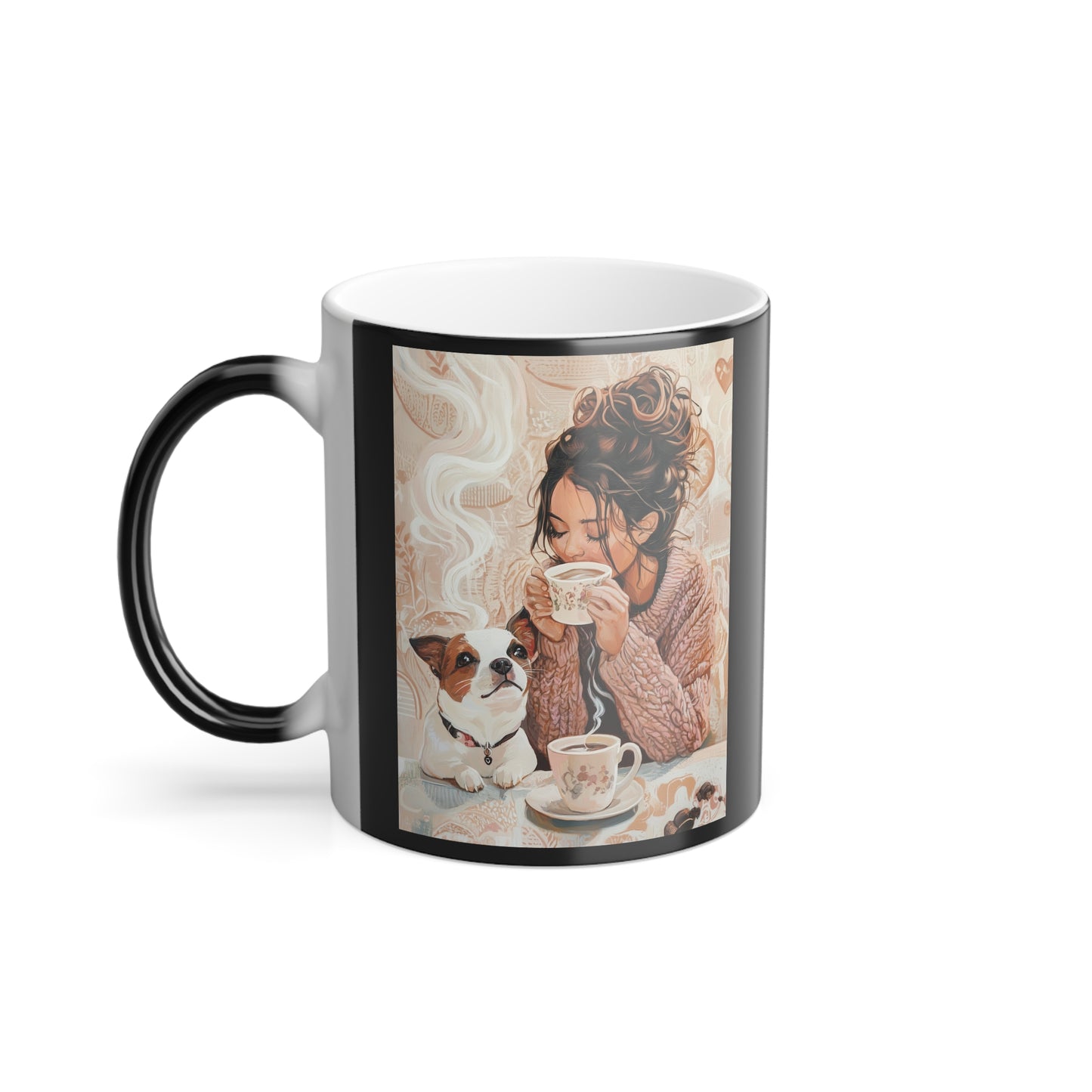 Jack Russell Sharing Coffee: "Whimsical Warmth" | Color Morphing Coffee Mug, 11oz | Bliss Edition™