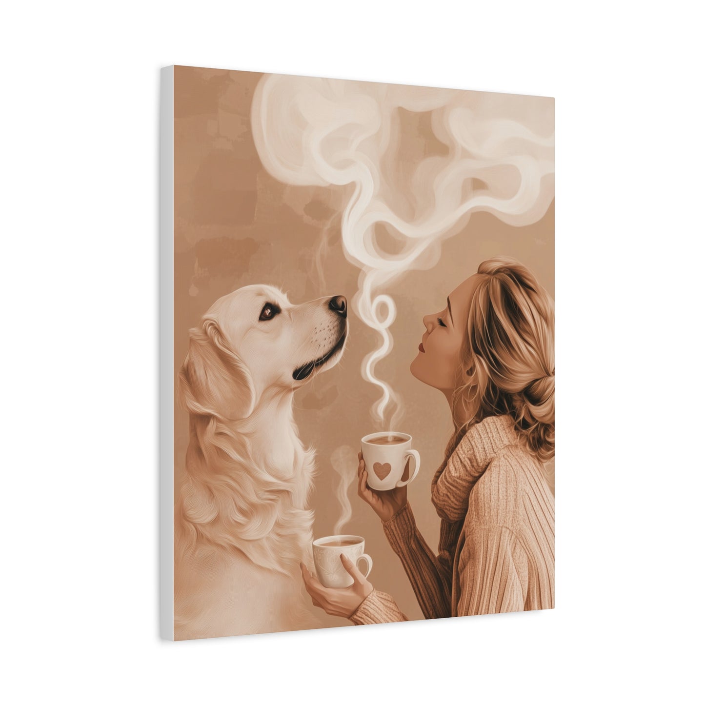 Golden Dog and Coffee: "Warm Paws, Warm Hearts" | Matte Canvas Print, Stretched, 1.25 | Java Joy Edition™