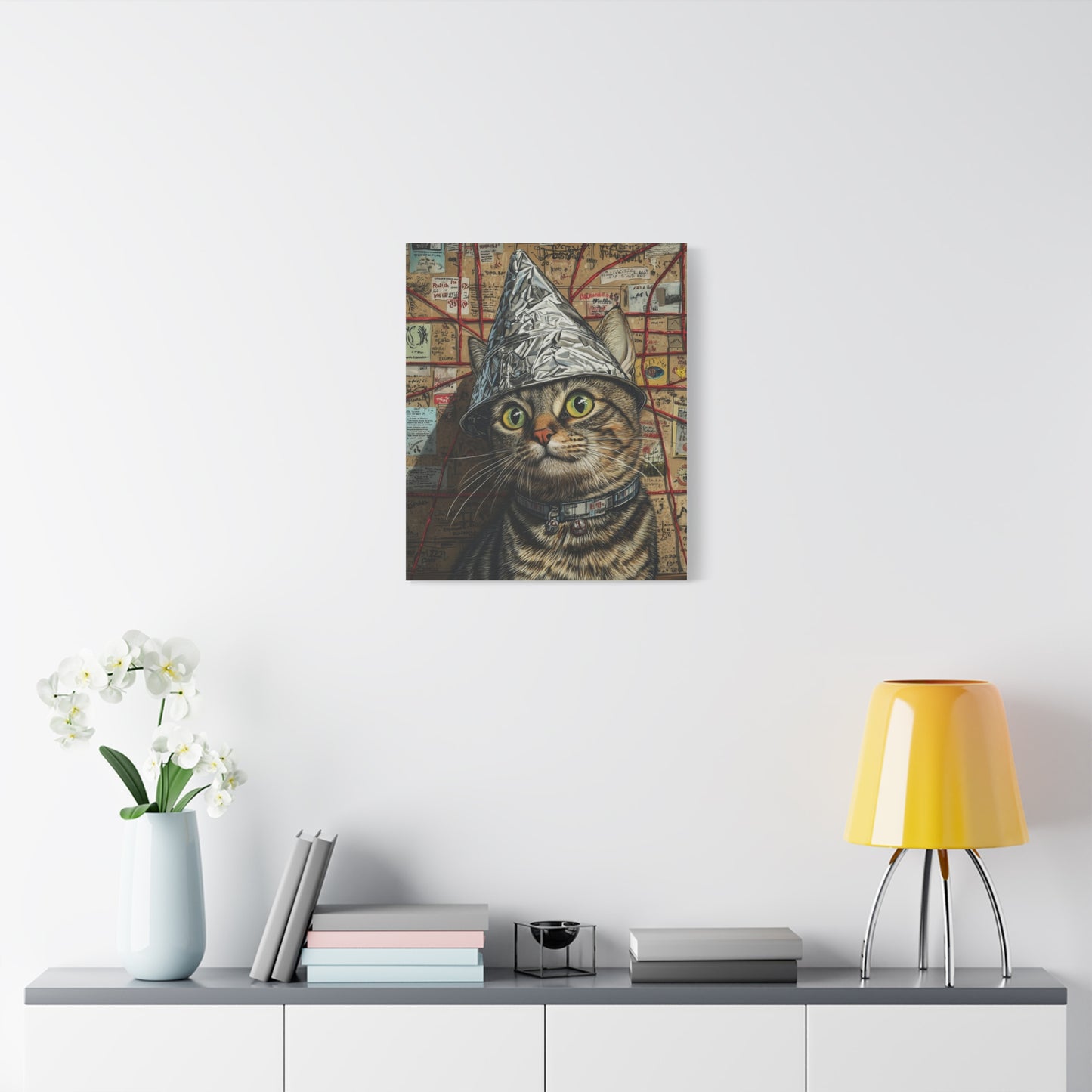 Tabby Cat in a Tinfoil Hat: "Conspiracy Cat Chronicles" | Matte Canvas Print, Stretched, 1.25 | Pawp Culture Edition™