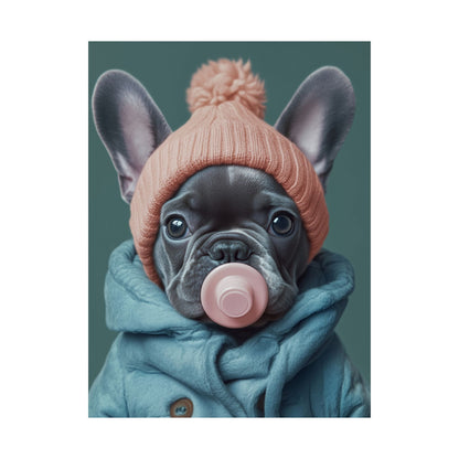 French Bulldog in Winter Baby Attire: "Cozy Cutie" | Matte Vertical Posters | Puppy Love Edition™: