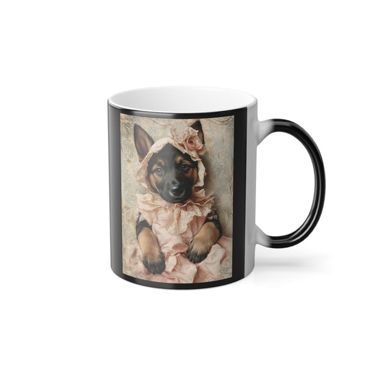 German Shepherd in Lace Dress Victorian Shepherd Elegance | Color Morphing Coffee Mug, 11oz | Puppy Love Edition™