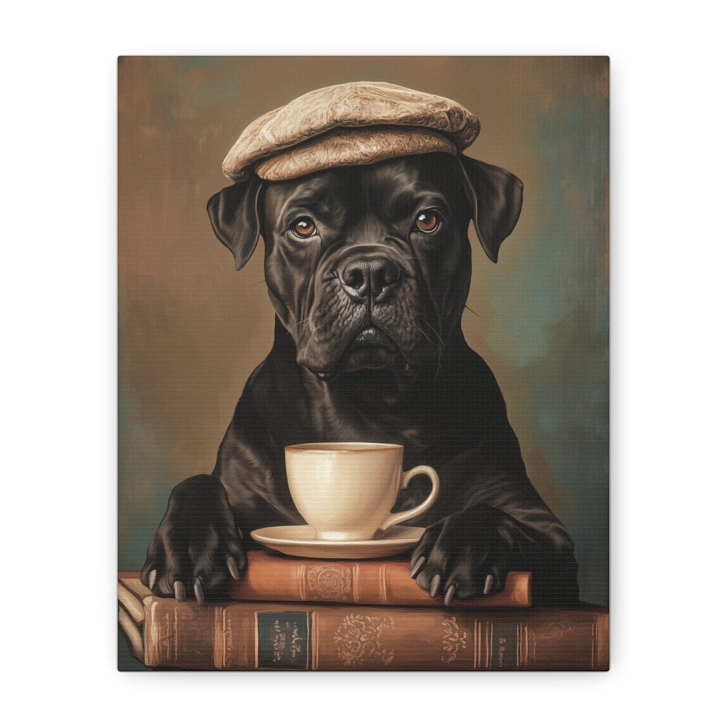 Cane Corso with Beret: "The Literary Guardian" | Matte Canvas Print, Stretched, 1.25 | Puppy Love Edition™