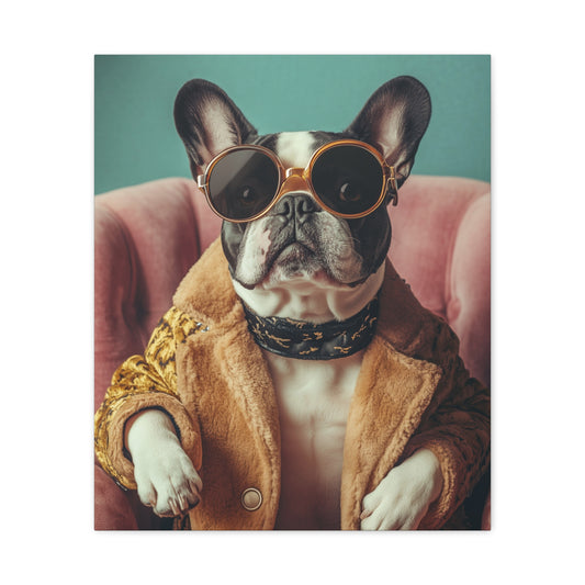 French Bulldog in a Fur Coat and Sunglasses: "Regal Bulldog Chic" | Matte Canvas Print, Stretched, 1.25 | Pawgue Chic Edition™