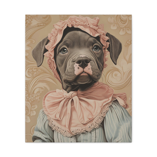 Pit Bull in Lace Bonnet: "Regal Reverie" | Matte Canvas Print, Stretched, 1.25 | Puppy Love Edition™