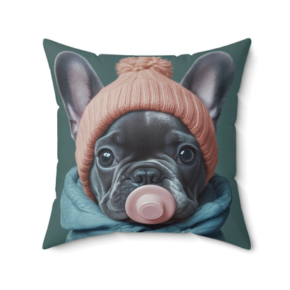 French Bulldog in Winter Baby Attire: "Cozy Cutie" | Spun Polyester Square Pillow | Puppy Love Edition™