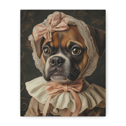 Boxer in Vintage Lace Bonnet: "Timeless Resolve" | Matte Canvas Print, Stretched, 1.25 | Puppy Love Edition™