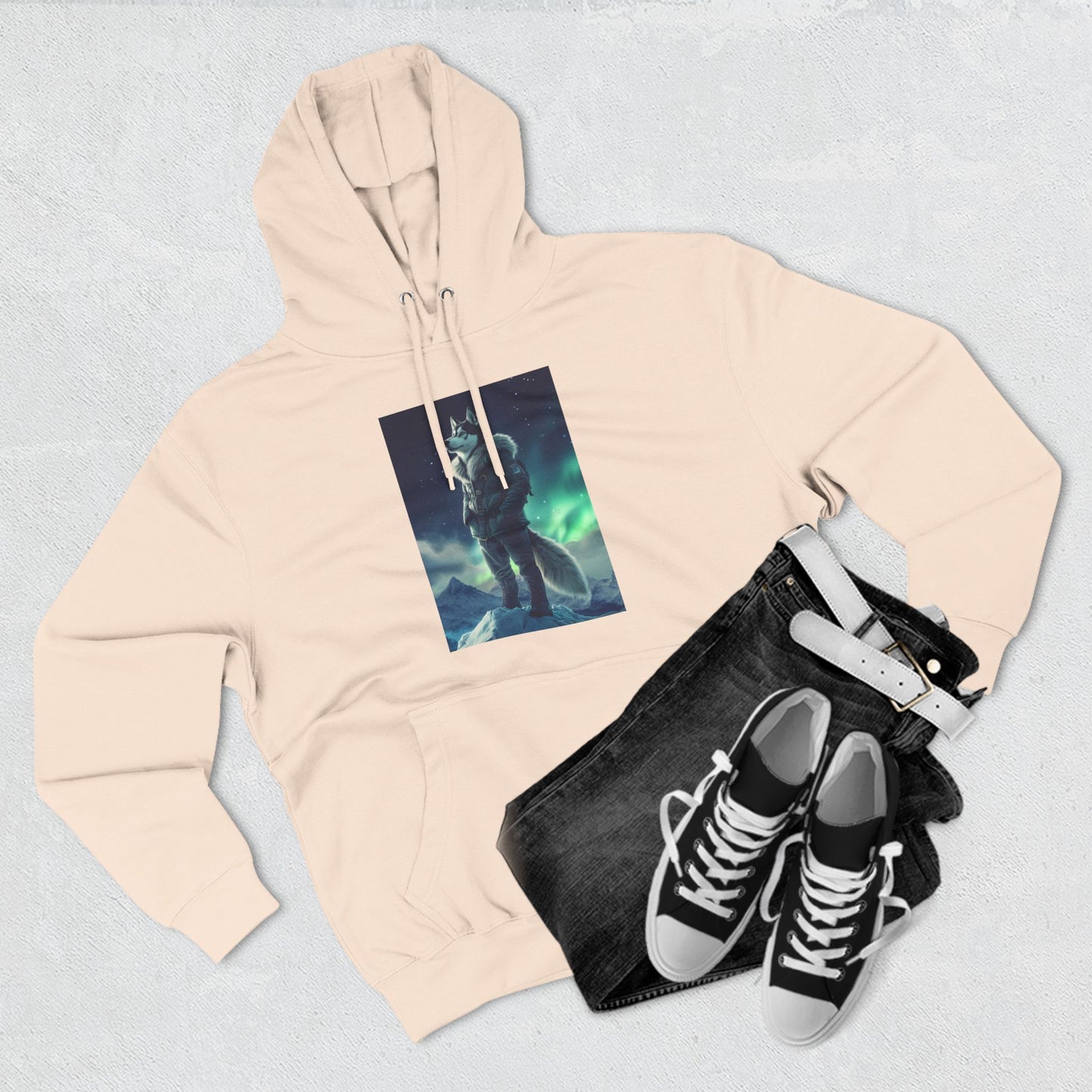 Husky under the Northern Lights: "Aurora Explorer" | Hoodie | Pawgue Chic Edition™