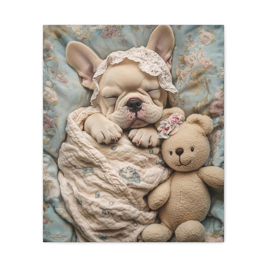 French Bulldog in Baby Bonnet: "Dreamy Slumber" | Matte Canvas Print, Stretched, 1.25 | Puppy Love Edition™