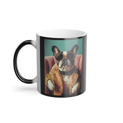 French Bulldog in a Fur Coat: "Regal Bulldog Chic" | Color Morphing Coffee Mug, 11oz | Pawgue Chic Edition™