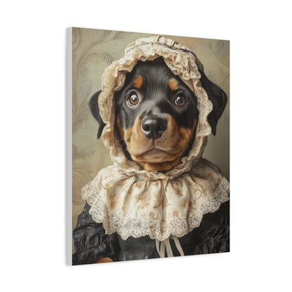 Rottweiler in Lace Bonnet: "The Tender Guardian" | Matte Canvas Print, Stretched, 1.25 | Puppy Love Edition™