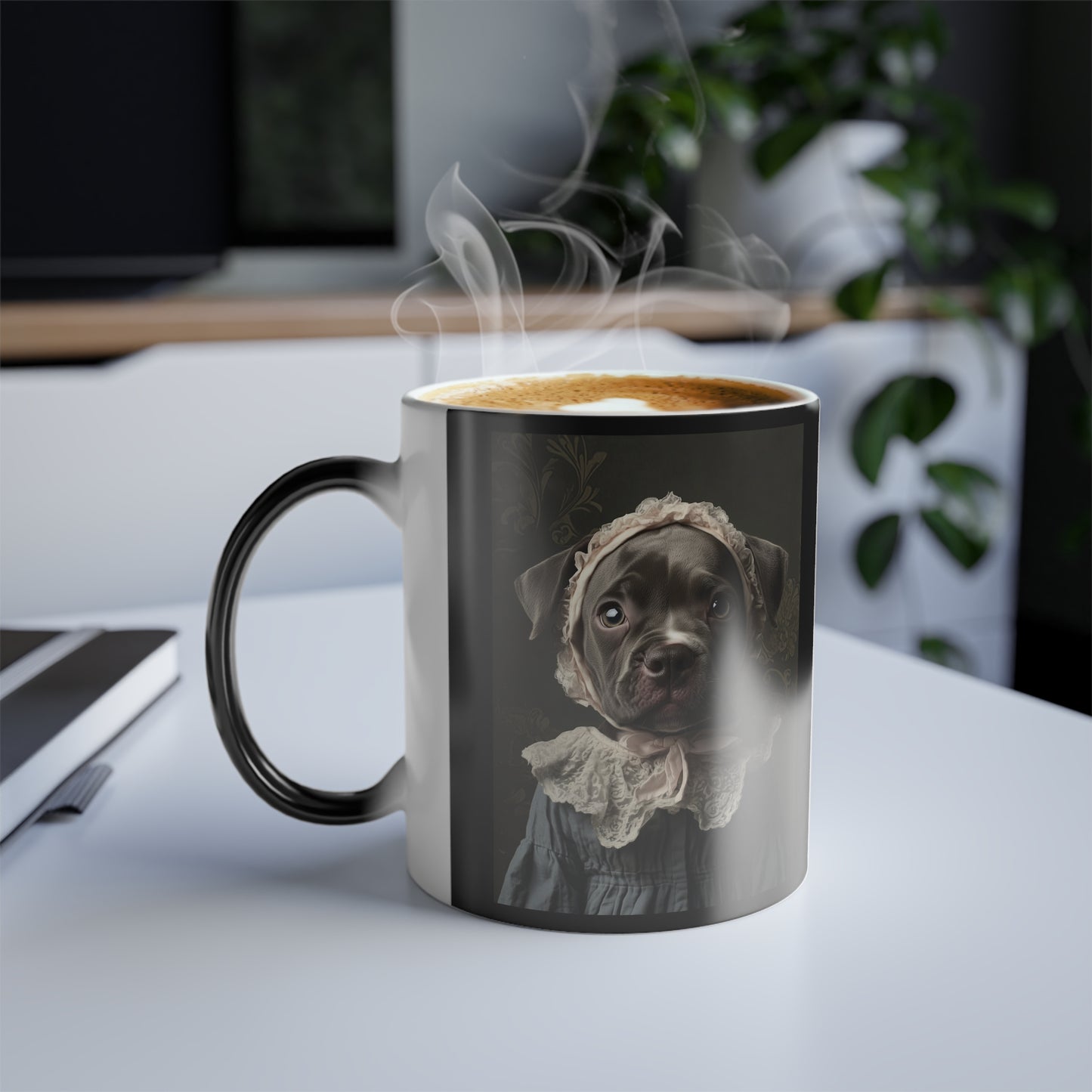 Pit Bull in Lace Bonnet: "The Victorian Pup" | Color Morphing Coffee Mug, 11oz | Puppy Love Edition™