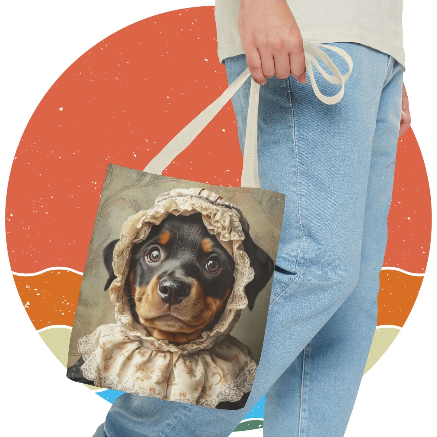 Rottweiler in Lace Bonnet: "The Tender Guardian" | Tote Bag (AOP) | Puppy Love Edition™