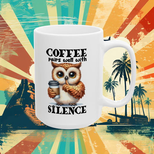 Bark Basics Collection™: "Coffee & Silence" | Ceramic Mug, (11oz, 15oz) |