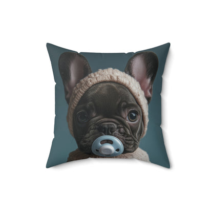 French Bulldog in Cozy Knit Sweater: "Bundle of Joy" | Spun Polyester Square Pillow | Puppy Love Edition™