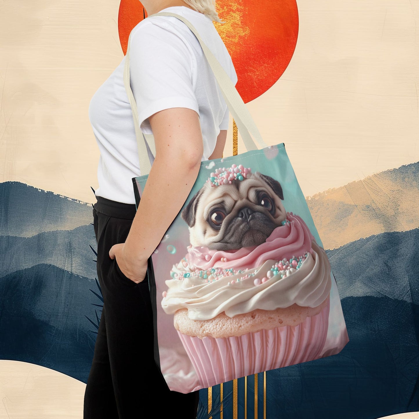 Pug as a Cupcake: "Frosted Friend" | Tote Bag (AOP) | Puppy Love Edition™