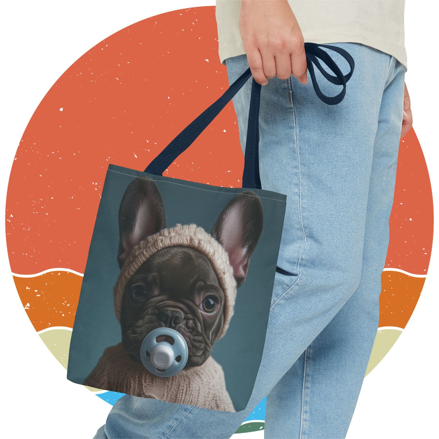 French Bulldog in Cozy Knit Sweater: "Bundle of Joy" | Tote Bag (AOP) | Puppy Love Edition™