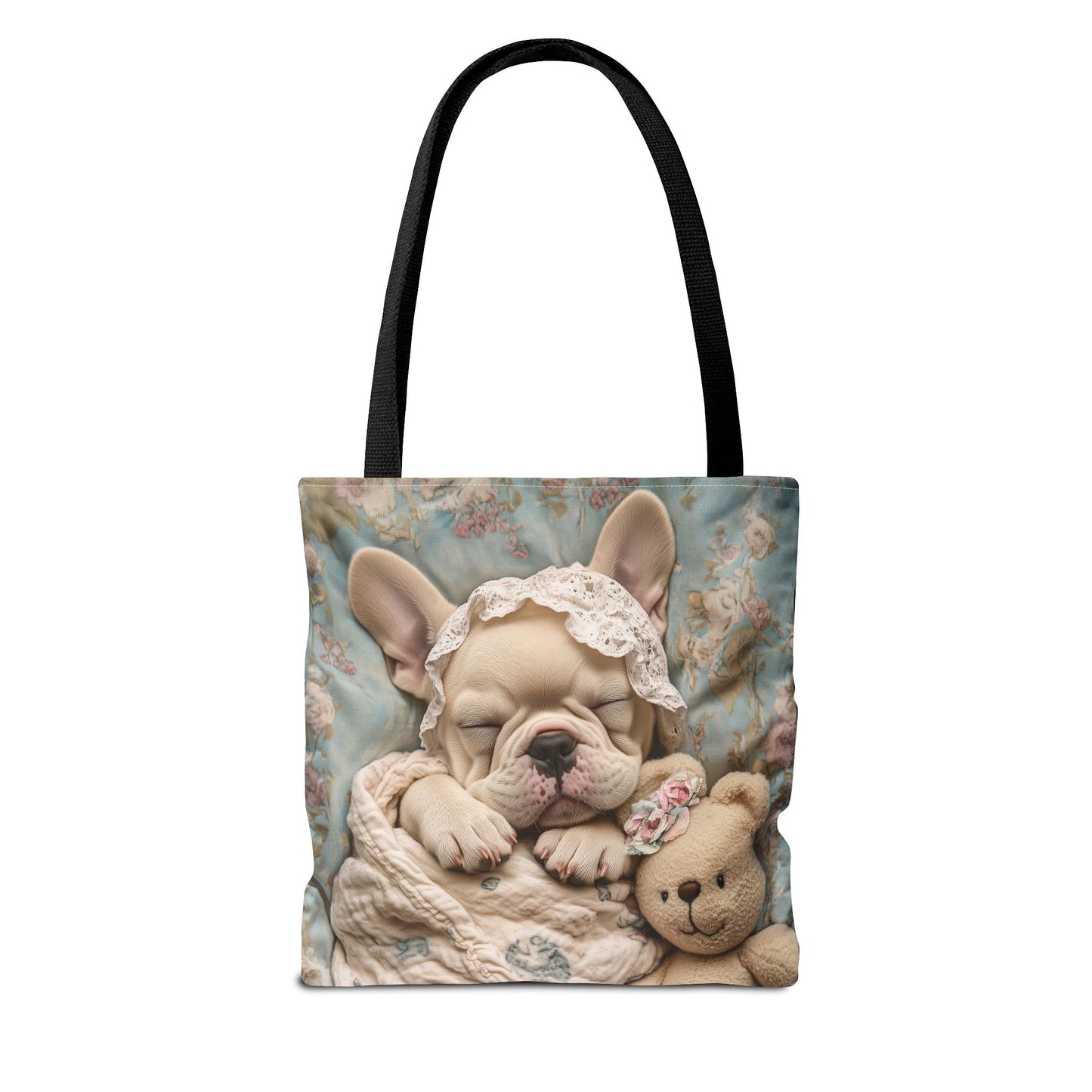 French Bulldog in Baby Bonnet: "Dreamy Slumber" | Tote Bag (AOP) | Puppy Love Edition™