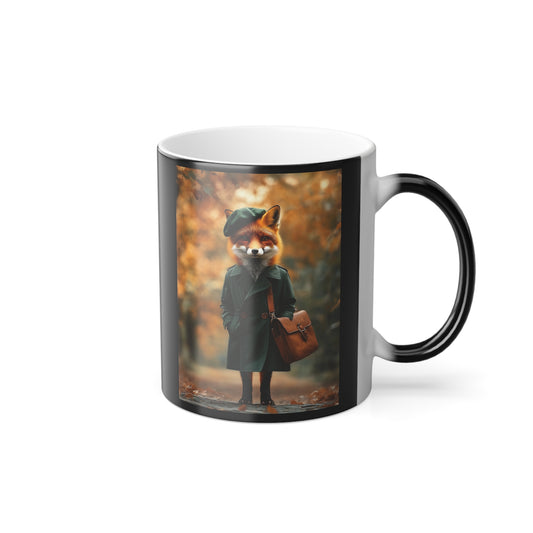 Fox in Autumn Coat: "Forest Chic Stroll." | Color Morphing Coffee Mug, 11oz | Pawgue Chic Edition™