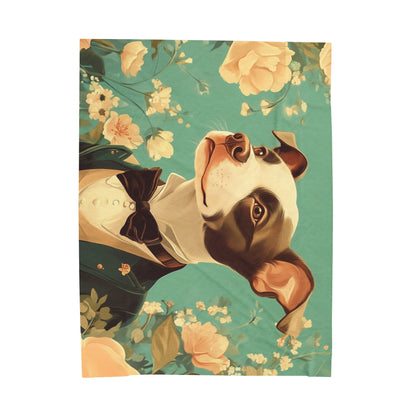 Historical Fiction Collection™: "Refined Pup in Florals"   | Velveteen Plush Blanket