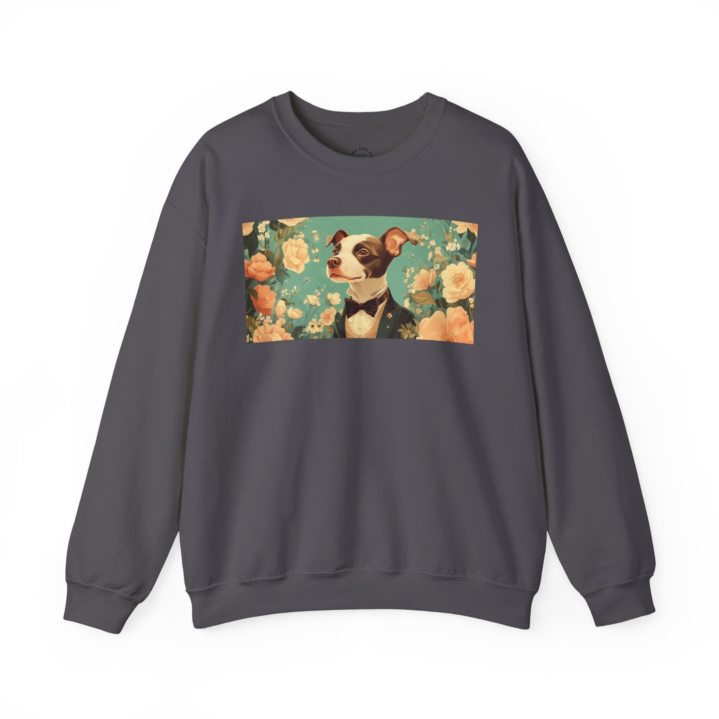 Historical Fiction Collection™: "Refined Pup in Florals" | Crewneck Sweatshirt