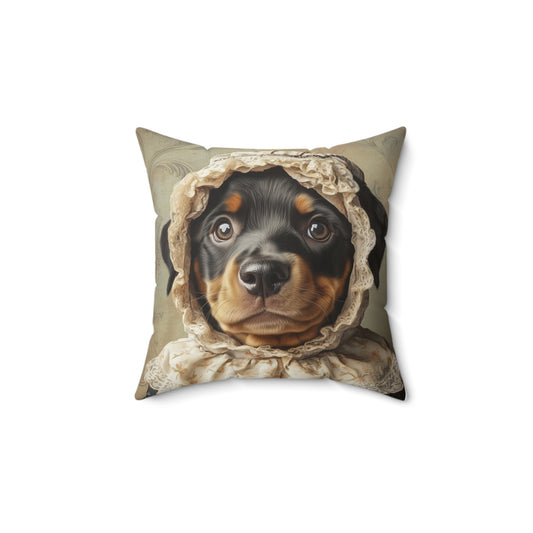 Rottweiler in Victorian Lace Bonnet: "Timeless Companion" | Spun Polyester Square Pillow | Puppy Love Edition™