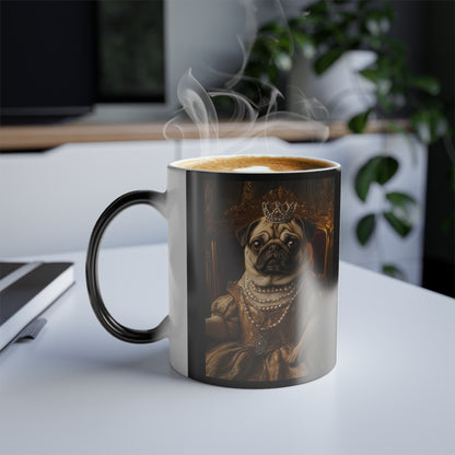 Pug in Royal Gown on Throne: "Pug Majesty" | Color Morphing Coffee Mug, 11oz | Renaissance Royals Edition™