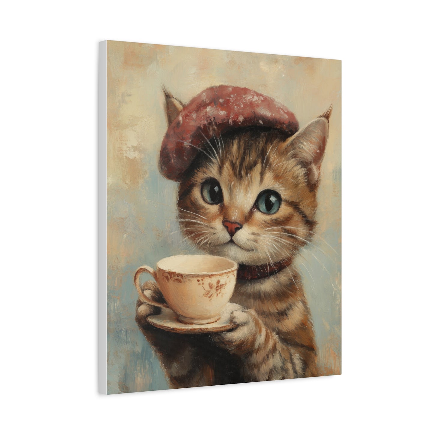 Tabby Cat with a Teacup: "Tea Time Tabby" | Matte Canvas Print, Stretched, 1.25 | Cafe Companions Edition™