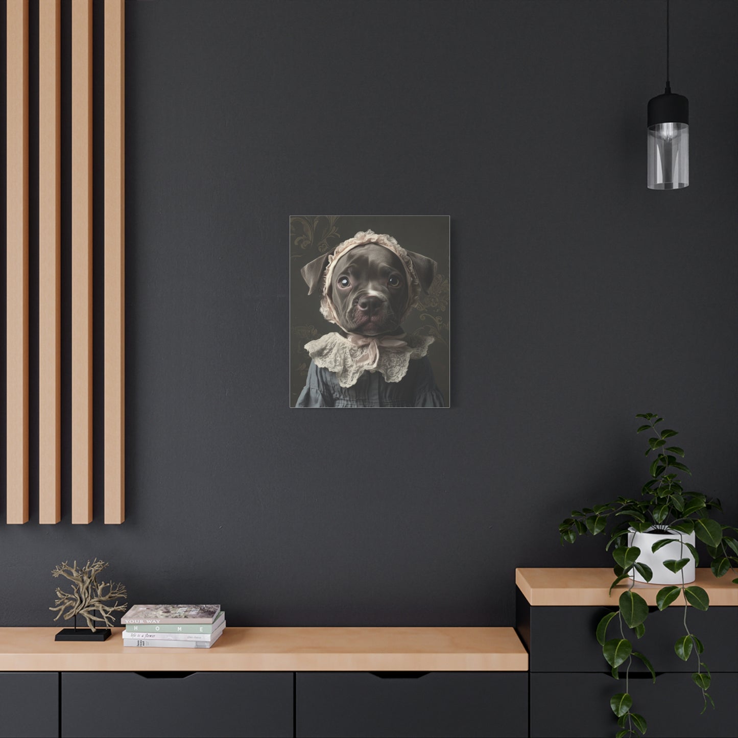 Pit Bull in Lace Bonnet: "The Victorian Pup" | Matte Canvas Print, Stretched, 1.25 | Puppy Love Edition™