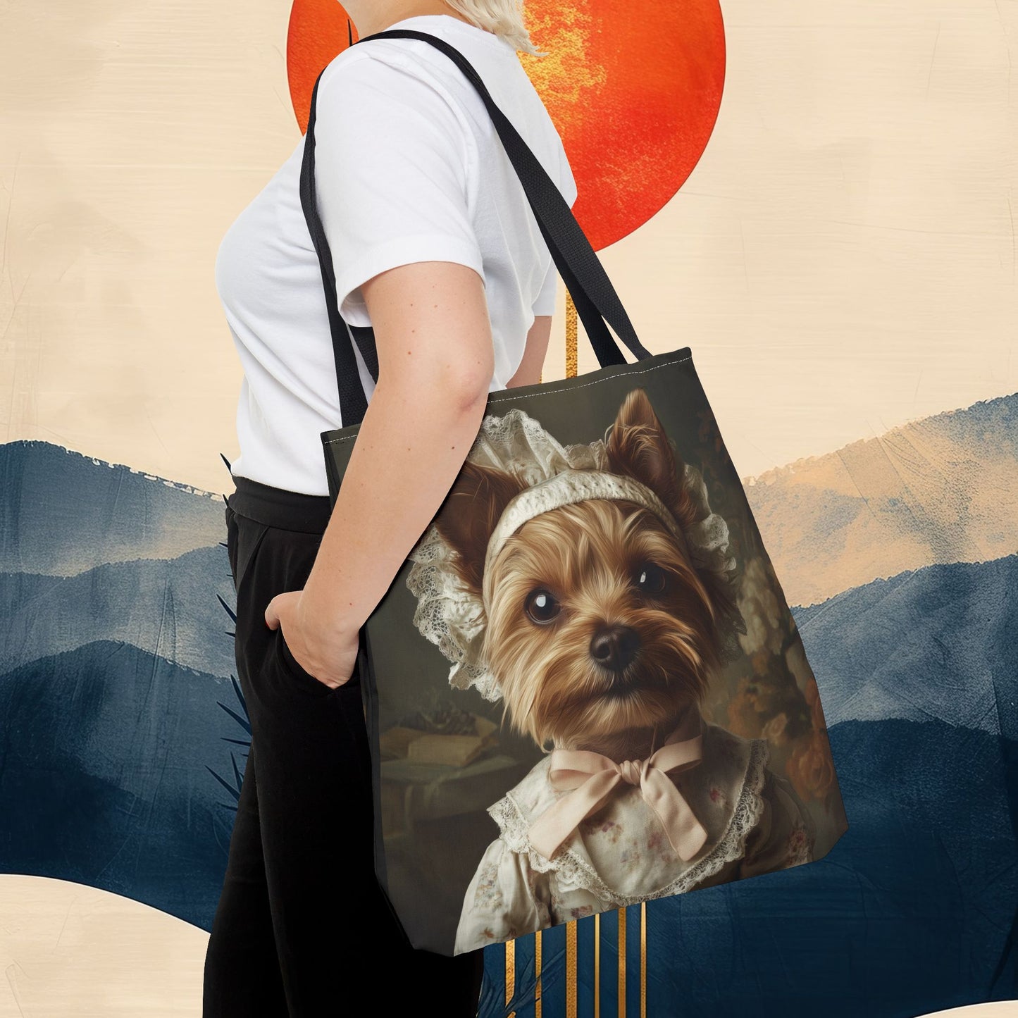 Yorkshire Terrier in Victorian Gown: "Gentle Grace" | Tote Bag (AOP) | Puppy Love Edition™