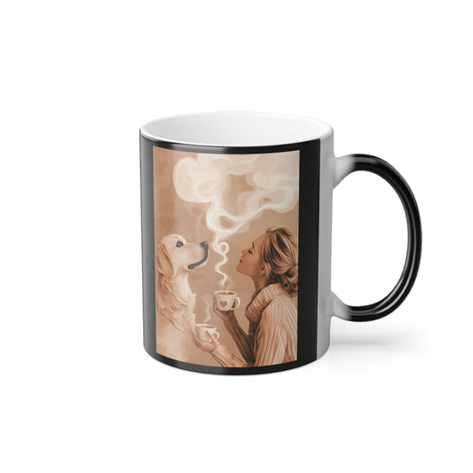 Golden Dog and Coffee: "Warm Paws, Warm Hearts" | Color Morphing Coffee Mug, 11oz | Bliss Edition™