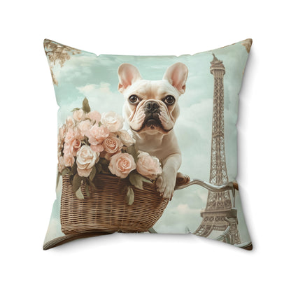 French Bulldog in Paris: "Paws and Petals" | Spun Polyester Square Pillow | Puppy Love Edition™