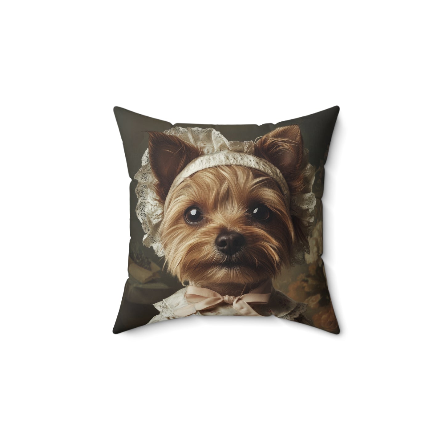 Yorkshire Terrier in Victorian Gown: "Gentle Grace" | Spun Polyester Square Pillow | Puppy Love Edition™