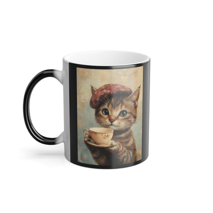 Tabby Cat with a Teacup: "Tea Time Tabby" | Color Morphing Coffee Mug, 11oz | Feline Edition™