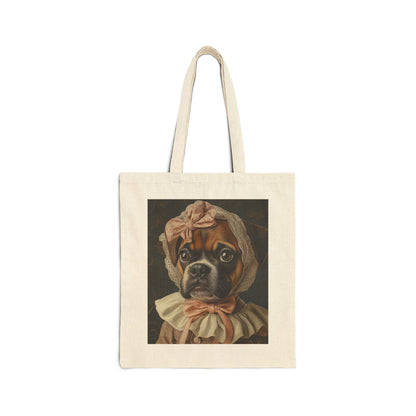 Boxer in Vintage Lace Bonnet: "Timeless Resolve" | Canvas Tote Bag | Puppy Love Edition™