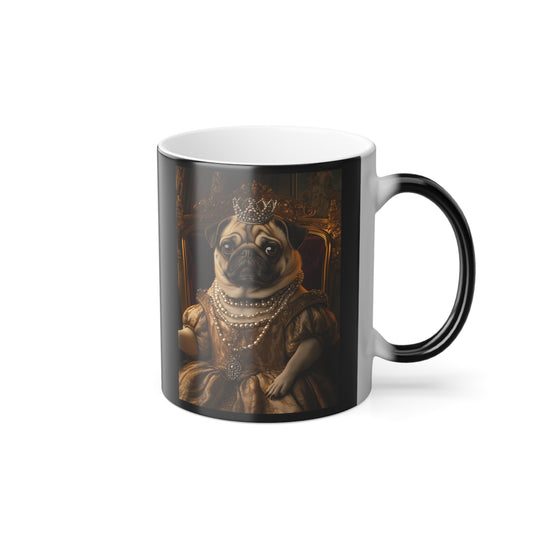 Pug in Royal Gown on Throne: "Pug Majesty" | Color Morphing Coffee Mug, 11oz | Renaissance Royals Edition™