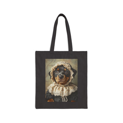 Rottweiler in Lace Bonnet: "The Tender Guardian" | Canvas Tote Bag | Puppy Love Edition™