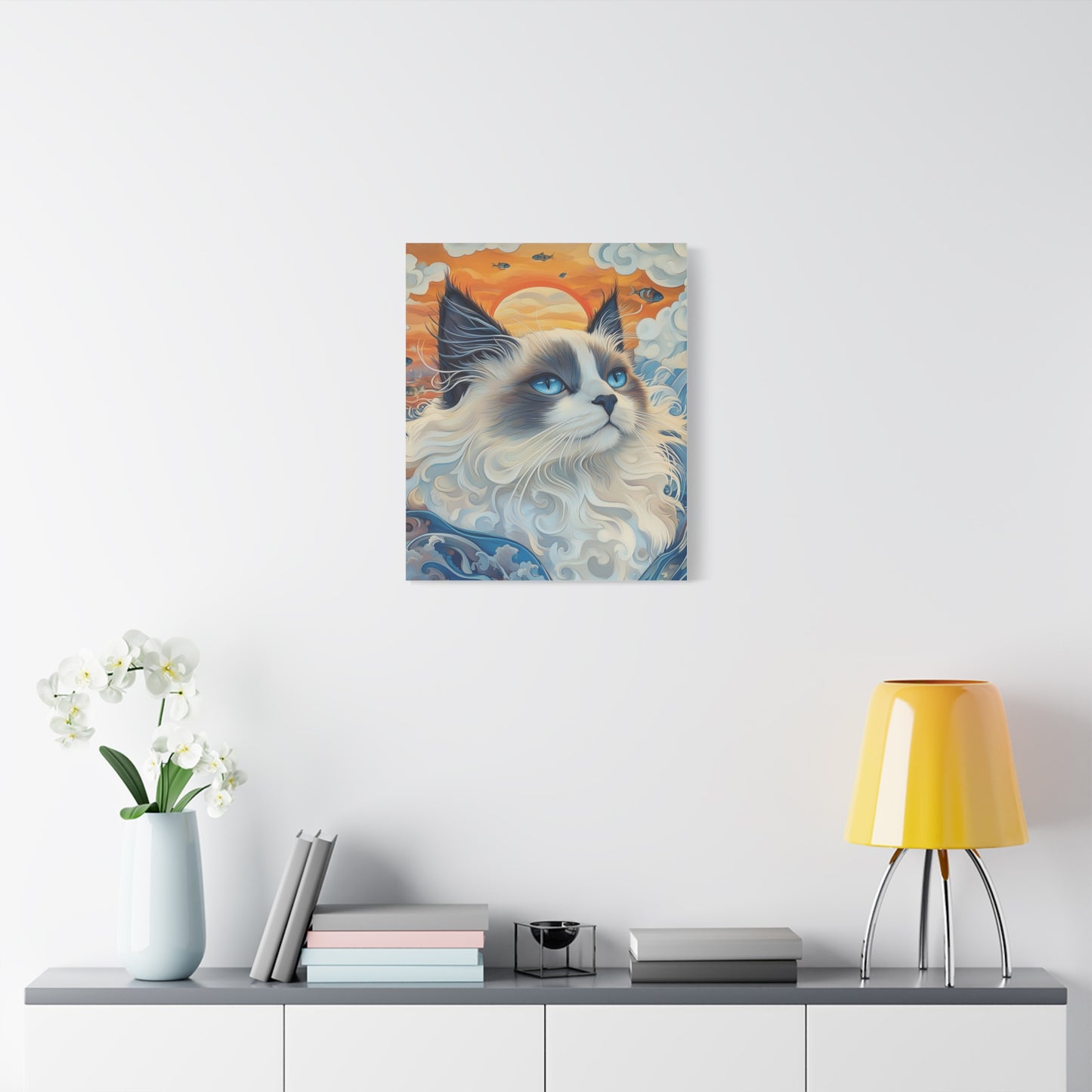 Ragdoll Cat Among Waves: "Oceanic Grace in Fur." | Matte Canvas Print, Stretched, 1.25 | Enchanted Paws Edition™