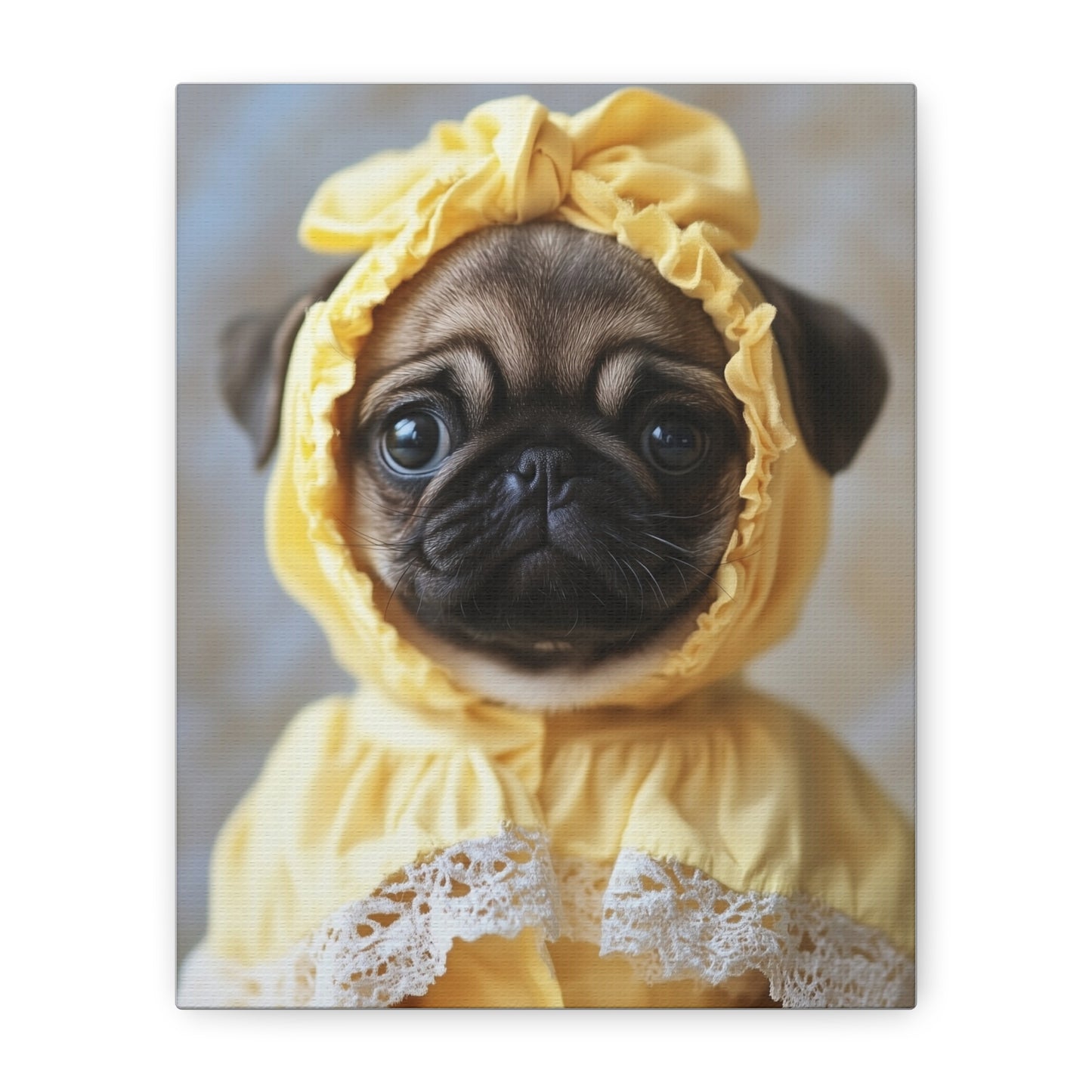 Pug in Yellow Bonnet: "The Sunshine Sweetie" | Matte Canvas Print, Stretched, 1.25 | Puppy Love Edition™