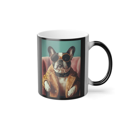 French Bulldog in a Fur Coat: "Regal Bulldog Chic" | Color Morphing Coffee Mug, 11oz | Pawgue Chic Edition™