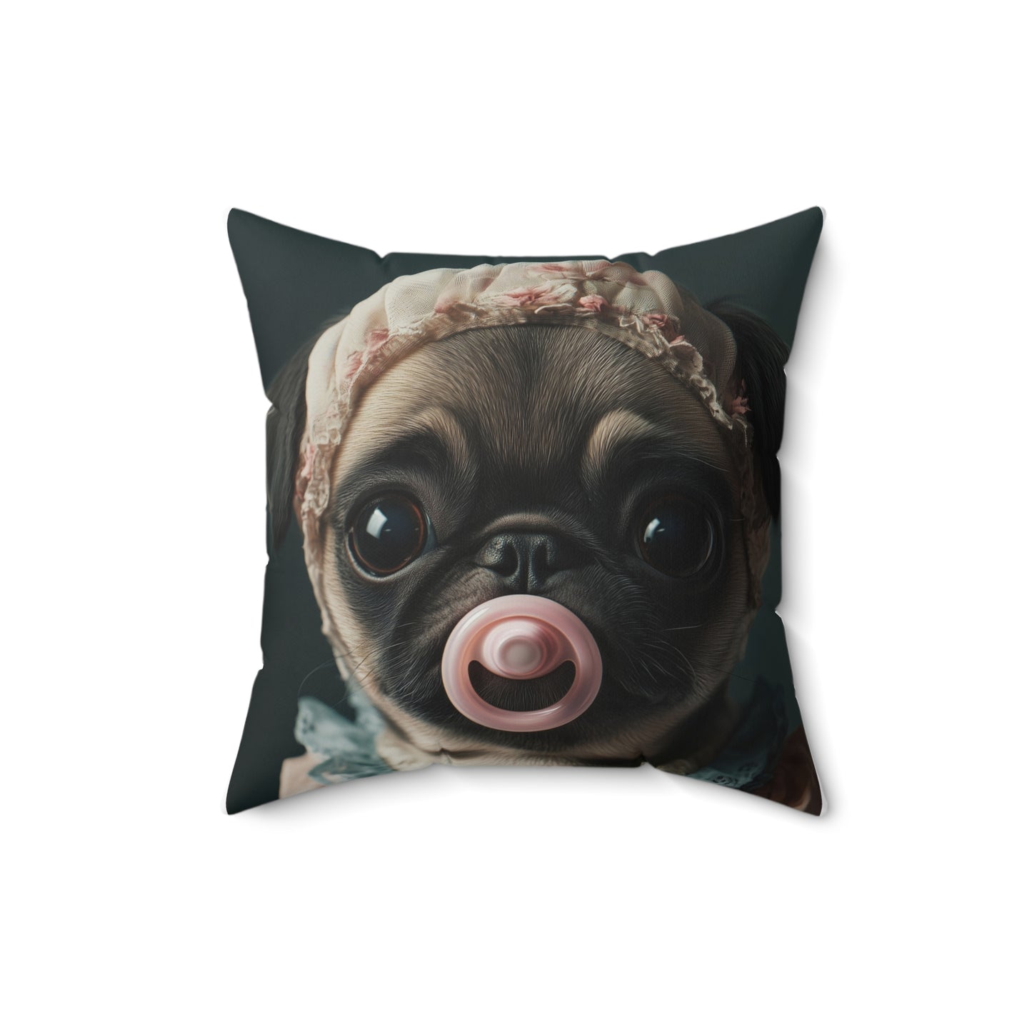 Pug in Peach and Lace: "Blushing Belle" | Spun Polyester Square Pillow | Puppy Love Edition™