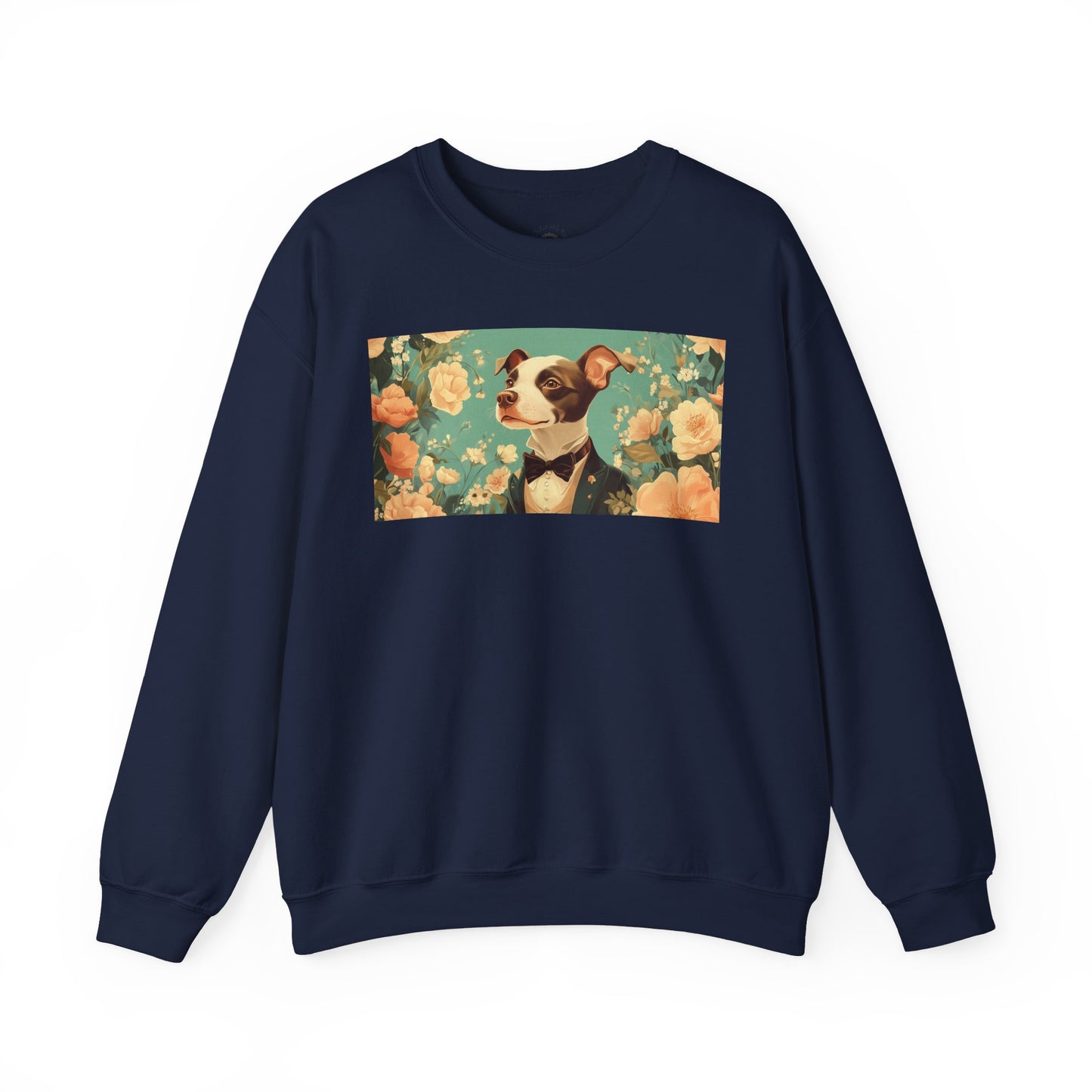 Historical Fiction Collection™: "Refined Pup in Florals" | Crewneck Sweatshirt