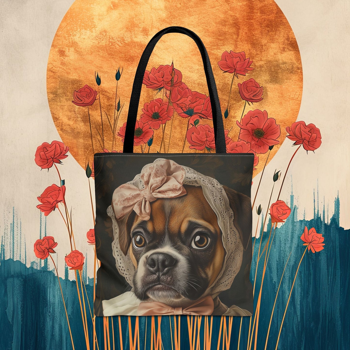 Boxer in Vintage Lace Bonnet: "Timeless Resolve" | Tote Bag (AOP) | Puppy Love Edition™