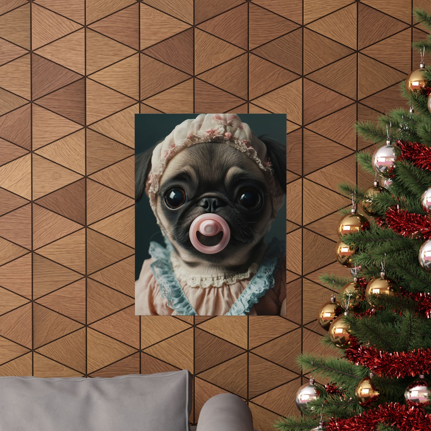 Pug in Peach and Lace: "Blushing Belle" | Matte Vertical Posters | Puppy Love Edition™