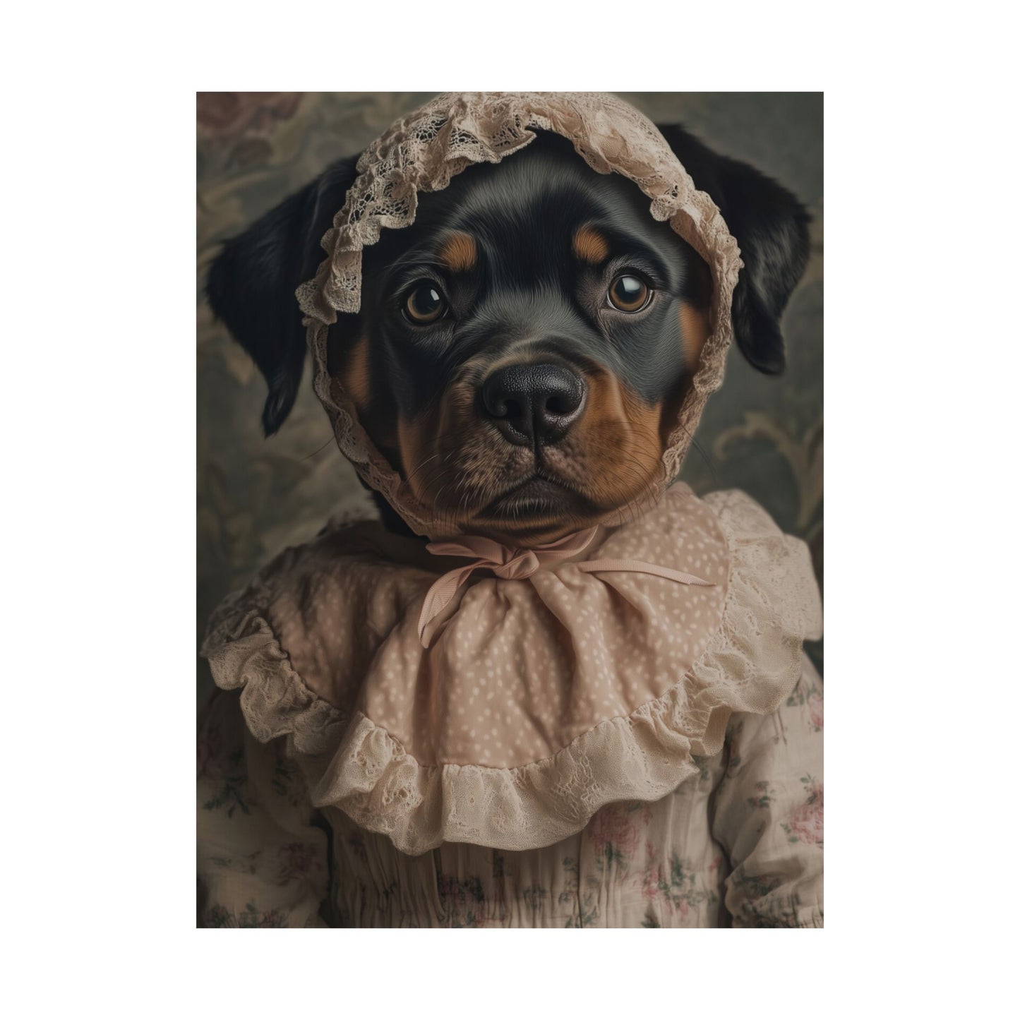 Rottweiler in Pink Lace: "Timeless Tenderness" | Matte Vertical Posters | Puppy Love Edition™